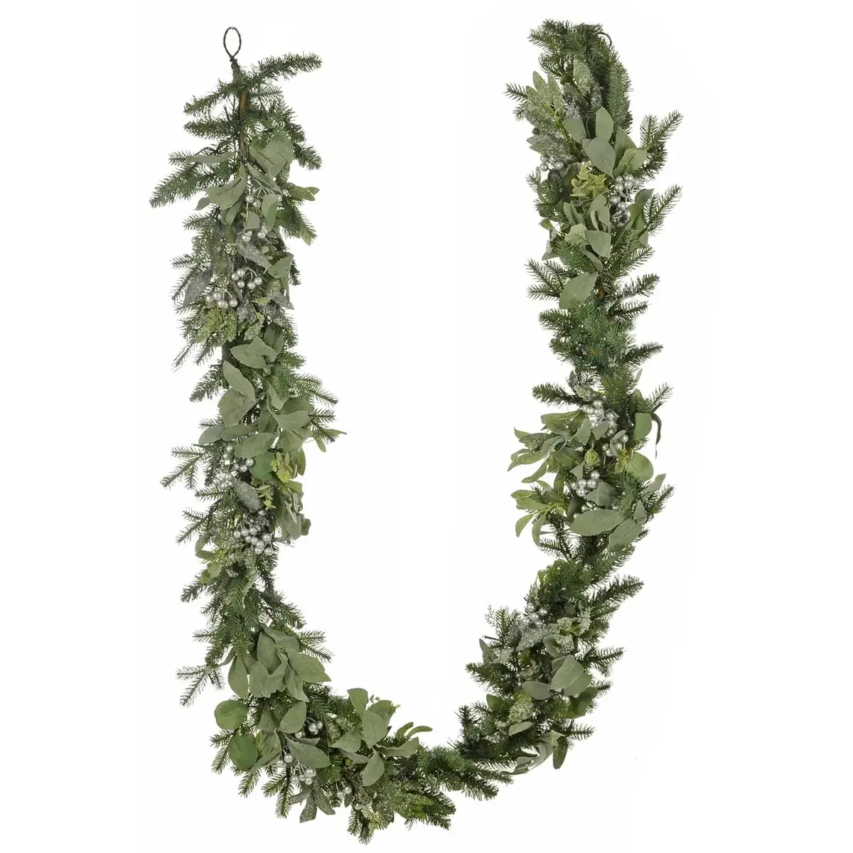 Light Up Christmas Garland Silver Berries Frosted Green Foliage 2.7M 9Ft 1