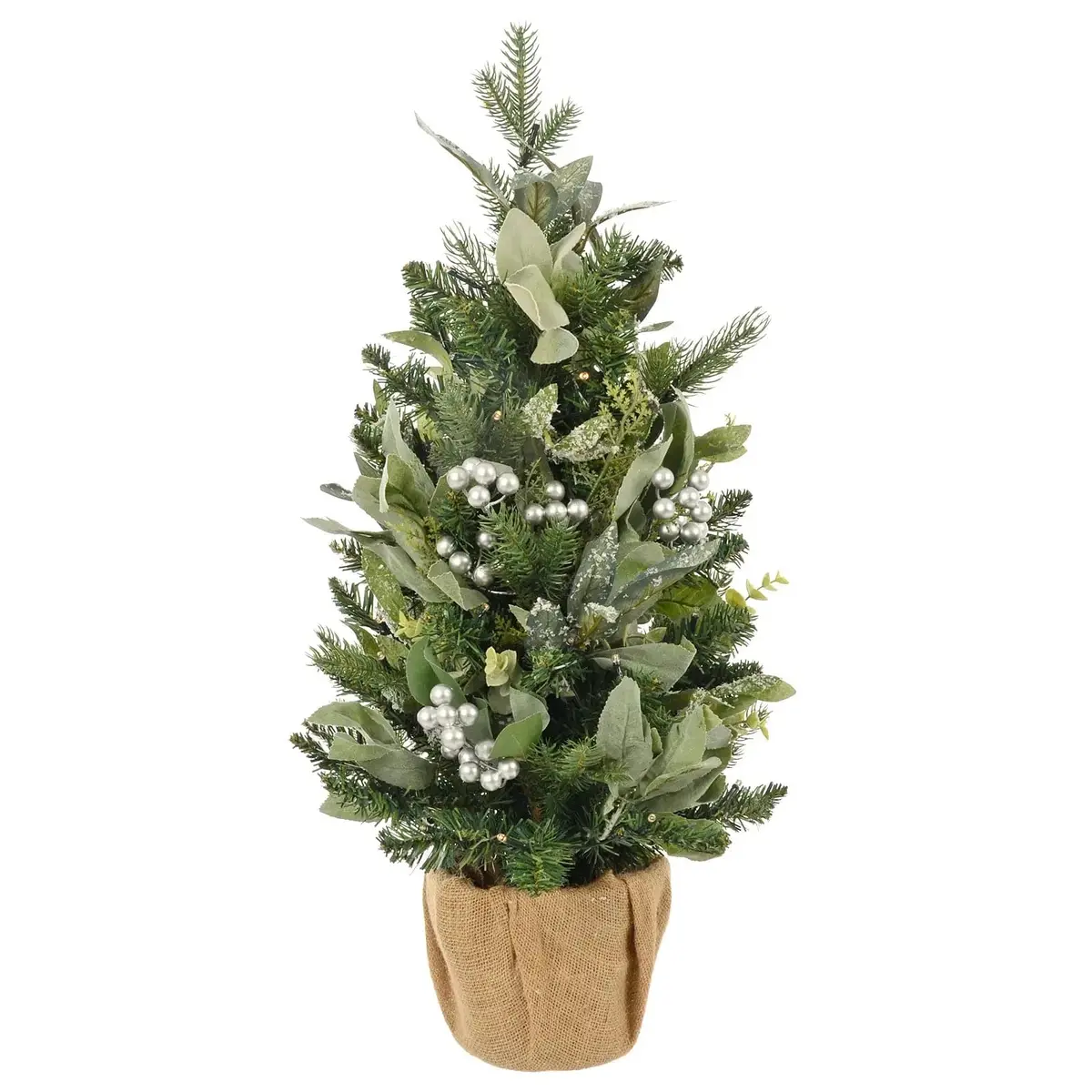 Light Up Mini Christmas Tree Silver Berries Frosted Green 60Cm 1