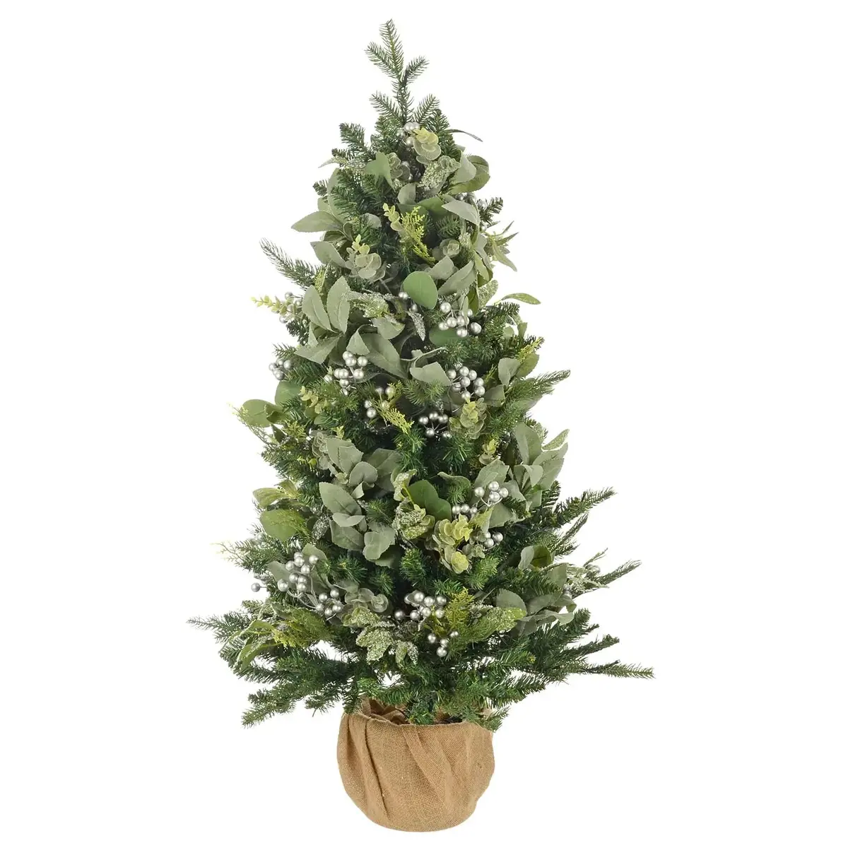 Light Up Small Christmas Tree Silver Berries Frosted Green 110Cm 1