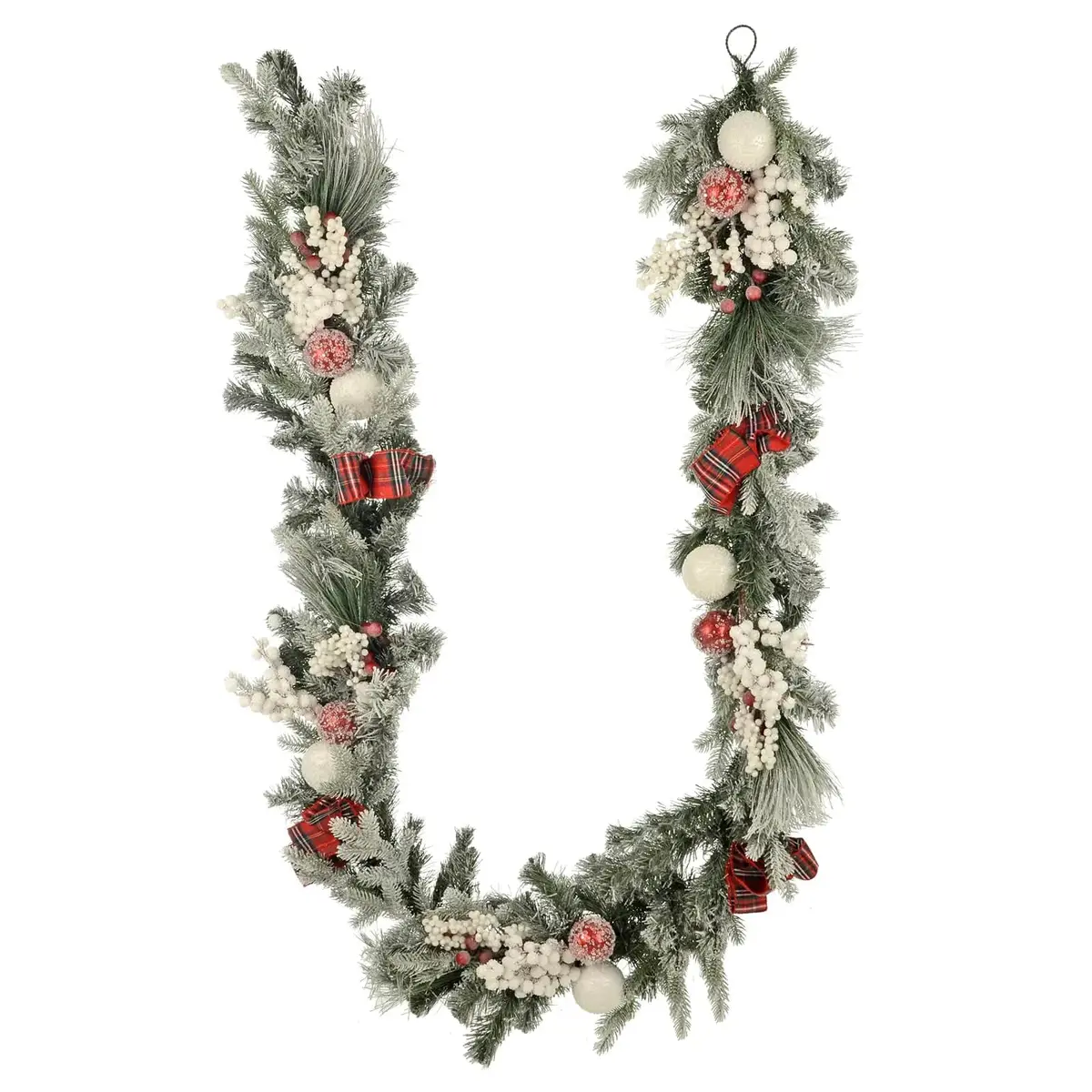 Christmas Garland Red White Baubles Snow Berries Tartan 2.7M 9Ft 1