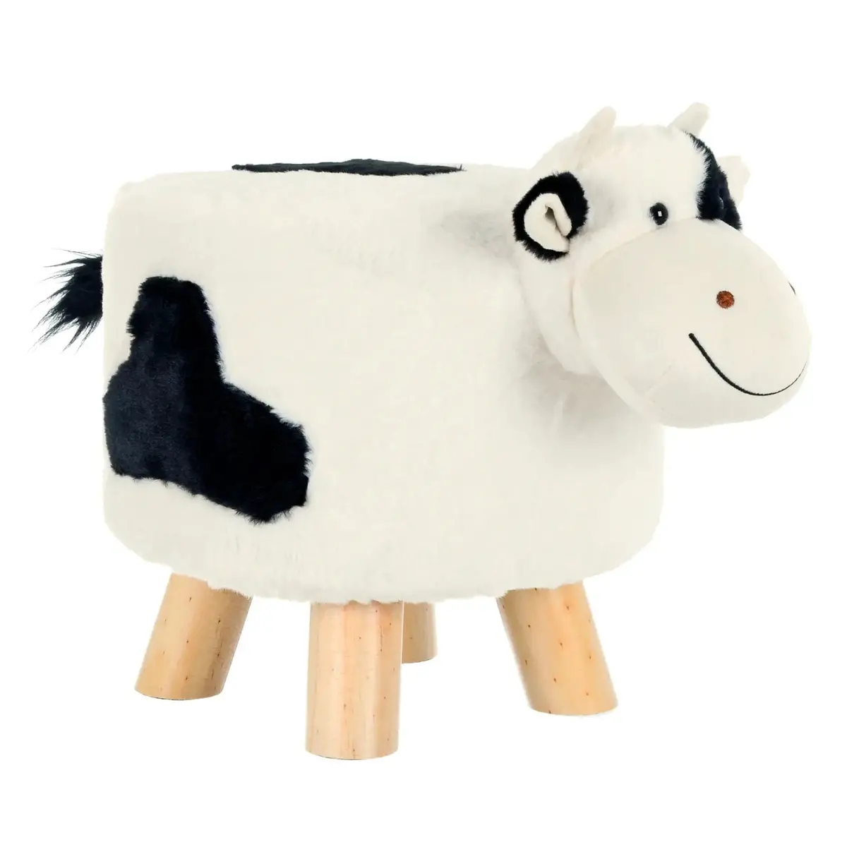 Kids Wooden Animal Stool Seat Chair Plush Faux Fur Removable Cover 4