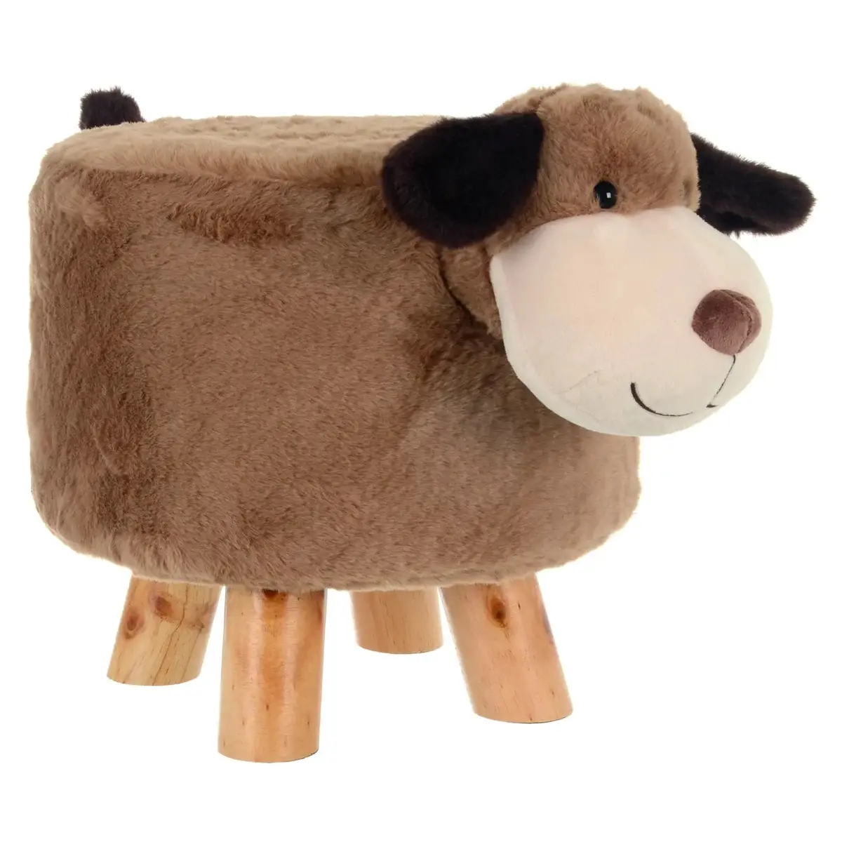 Kids Wooden Animal Stool Seat Chair Plush Faux Fur Removable Cover 2