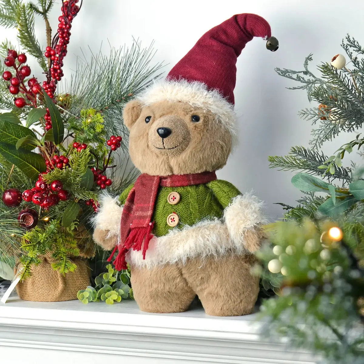 Large Christmas Teddy Bear Standing Decoration Santa Hat 49Cm 1