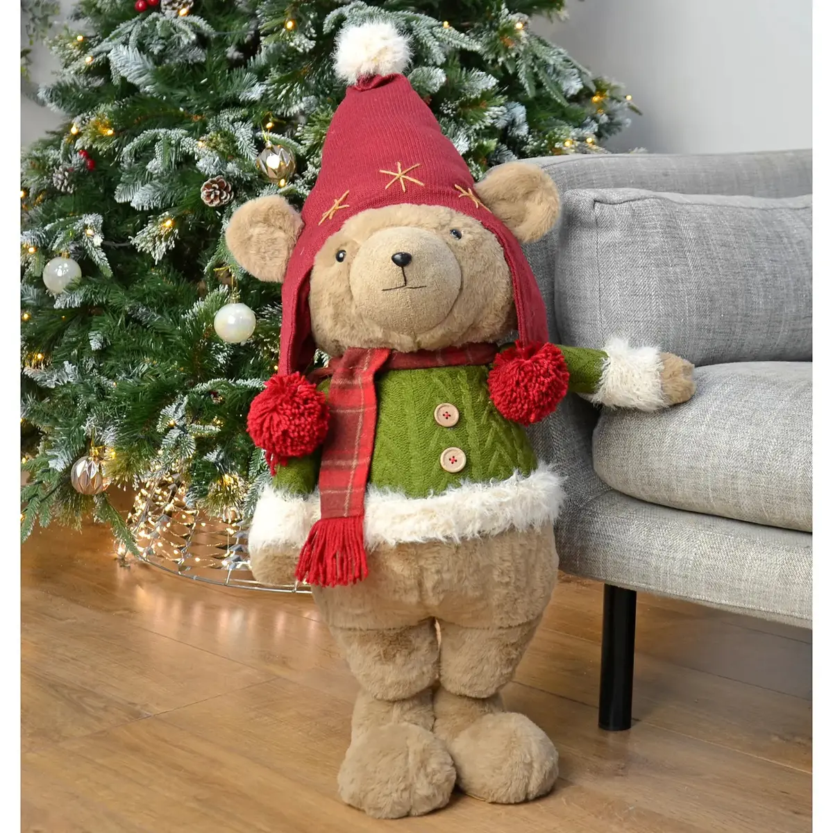 Extra Large Standing Christmas Bear Figure Decoration Red Hat 91Cm 1