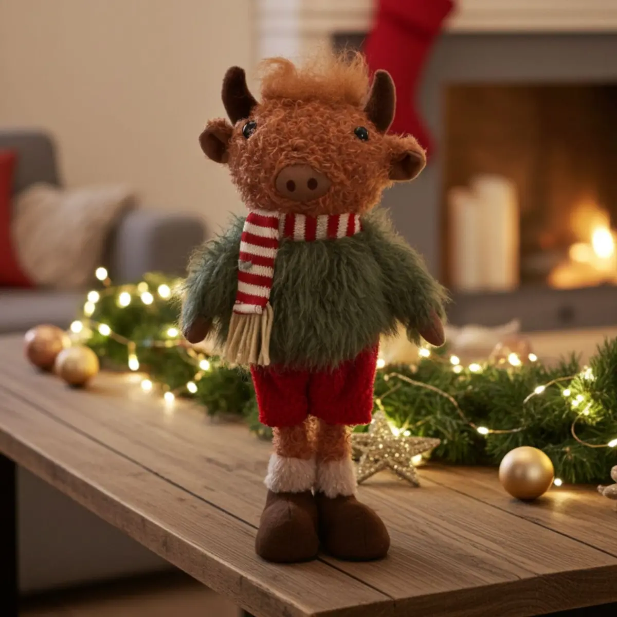 Large Standing Highland Cow Christmas Decoration Plush Fabric 37Cm 1