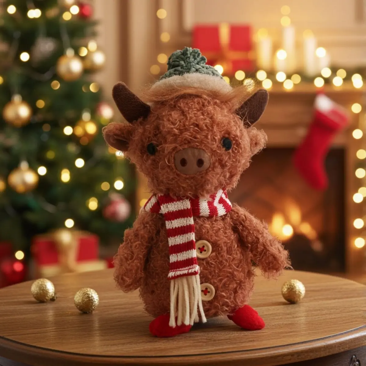 Sitting Highland Cow Figure Christmas Decoration Plush Fabric 21Cm 1