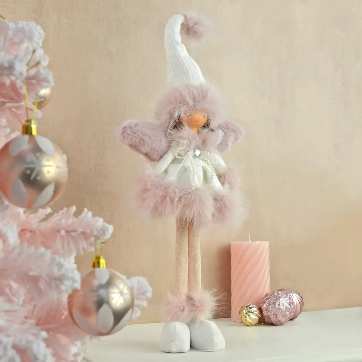 Large Standing Angel Fabric Figure Decoration Blue Pink 52Cm 1
