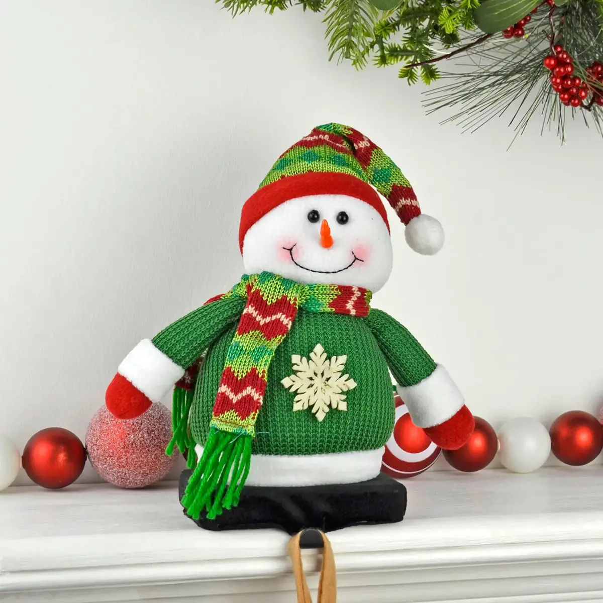 Plush Fabric Christmas Stocking Hanger Santa Snowman Holder Hook 1