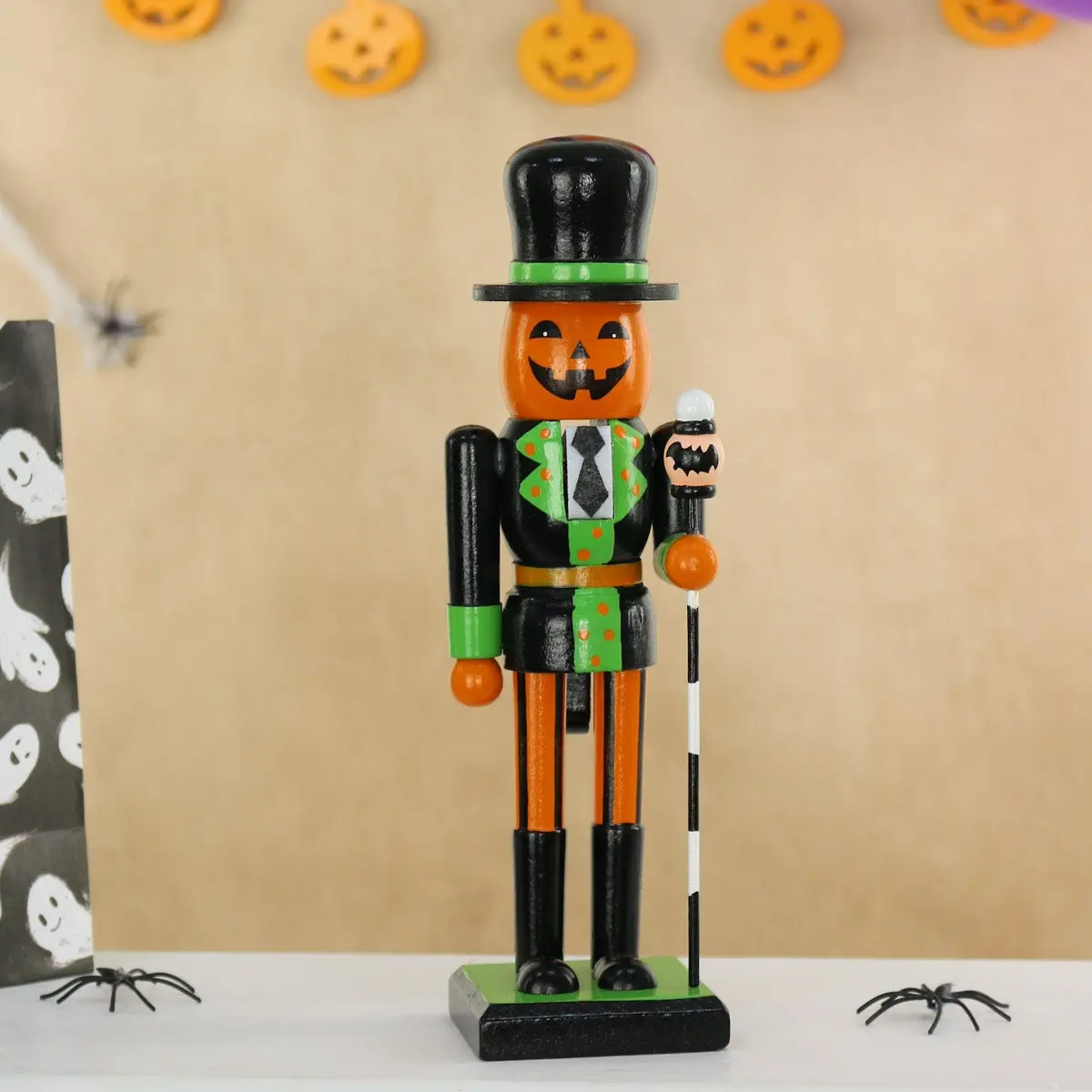 Halloween Pumpkin Nutcracker Soldier Figure Wooden Decoration 25Cm 1