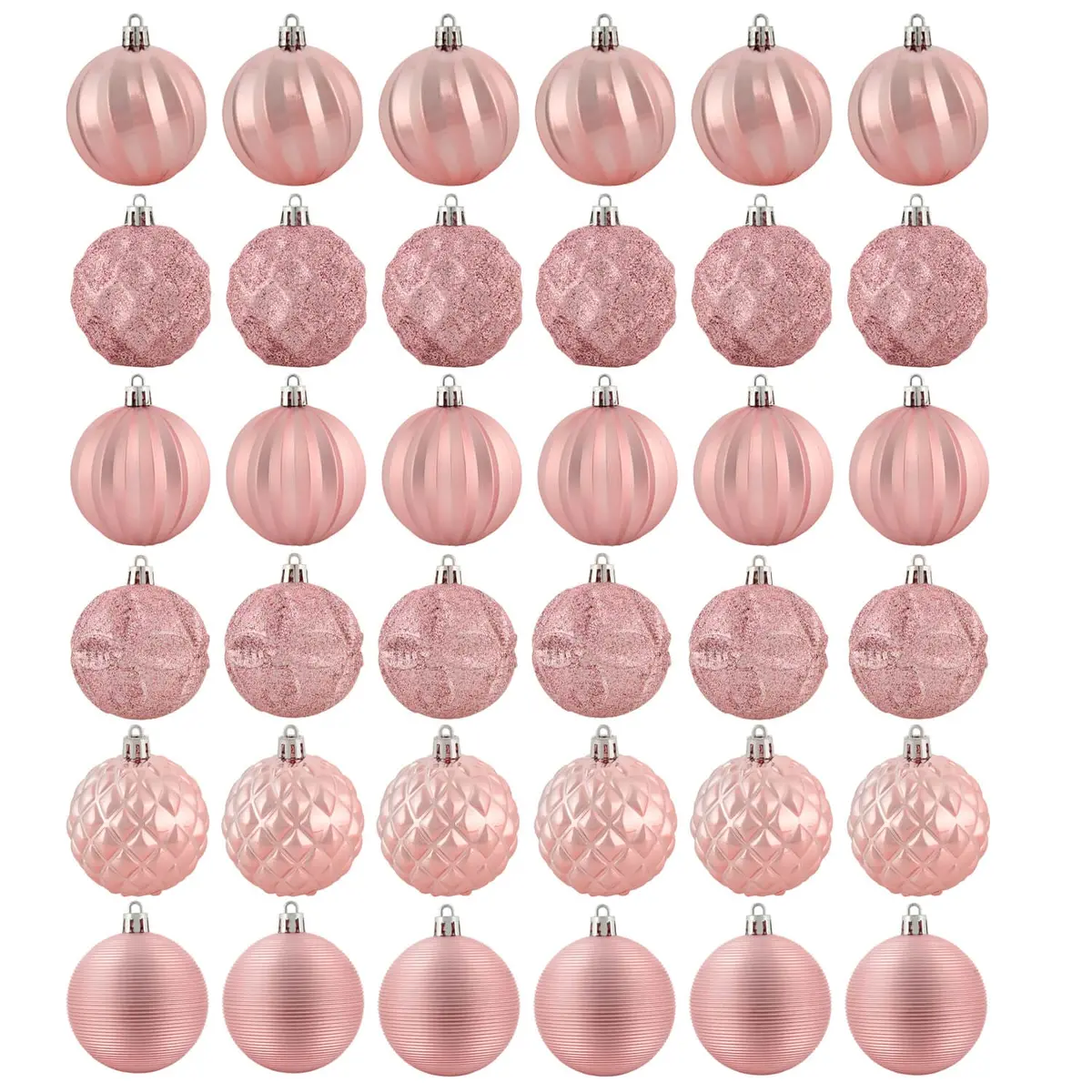 Pack Of 36 Christmas Tree Baubles Matt Mirror Glitter Plastic 6Cm 1