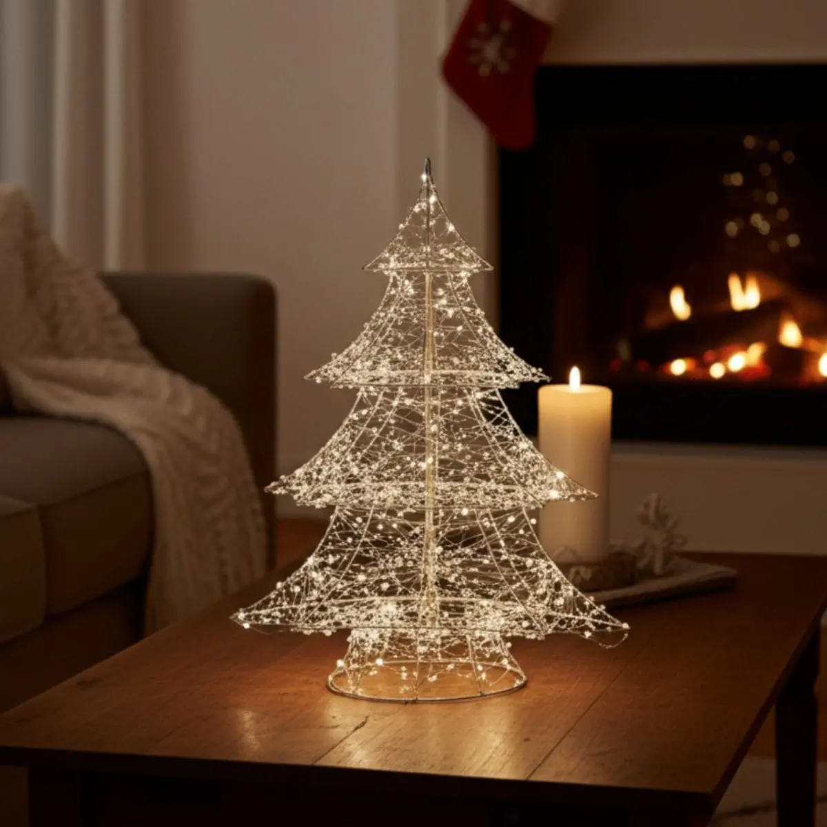 60Cm 3D Christmas Tree Light Up Bead Decoration Copper Wire Warm White 1