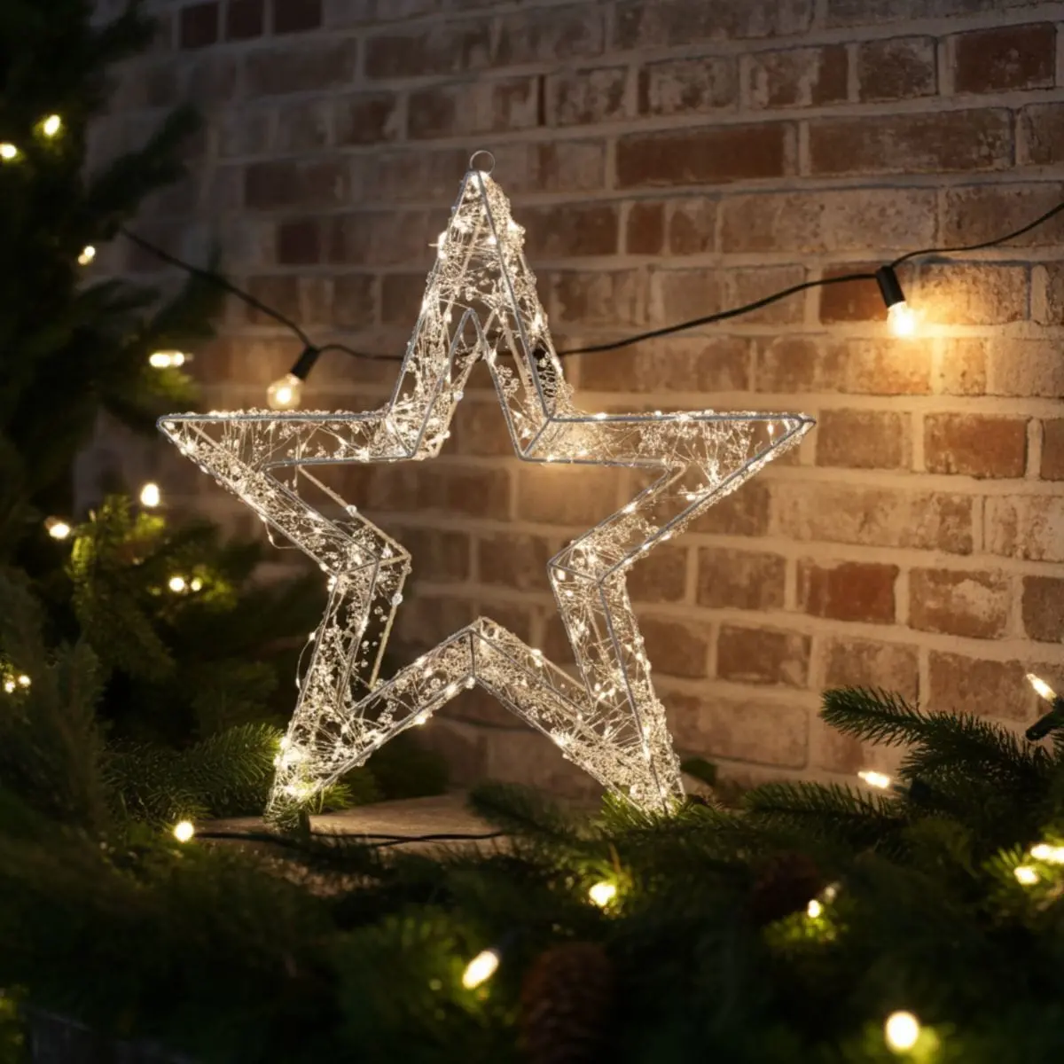 50Cm 3D Christmas Star Light Beaded Decoration Copper Wire Warm White 1