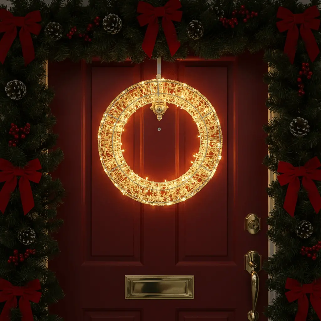 50Cm Christmas Wreath Light Beaded Decoration Copper Wire Warm White 1