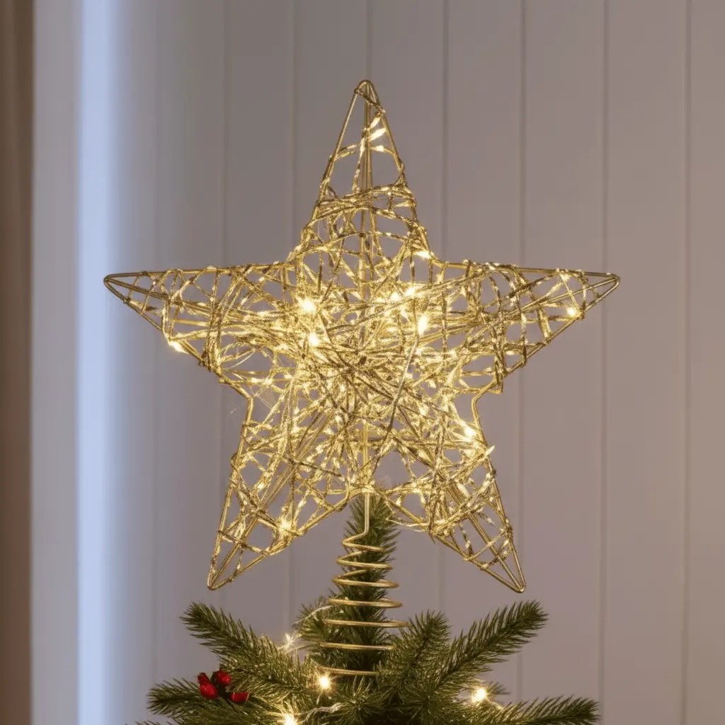 Mr Crimbo Gold Metal Star Light Up Christmas Tree Topper Warm White 1