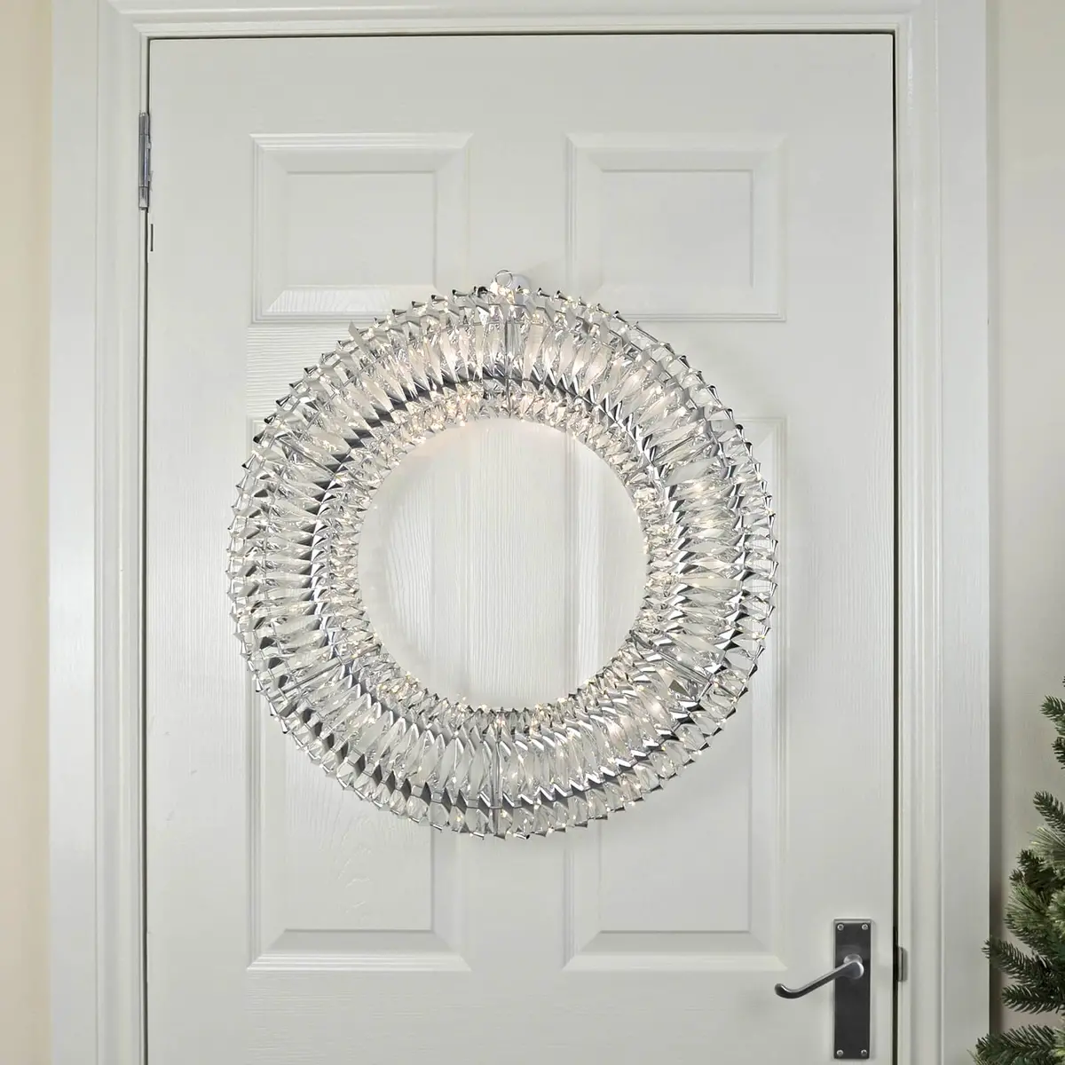 Mr Crimbo 58Cm Silver Light Up Christmas Wreath Warm White Micro Led 1