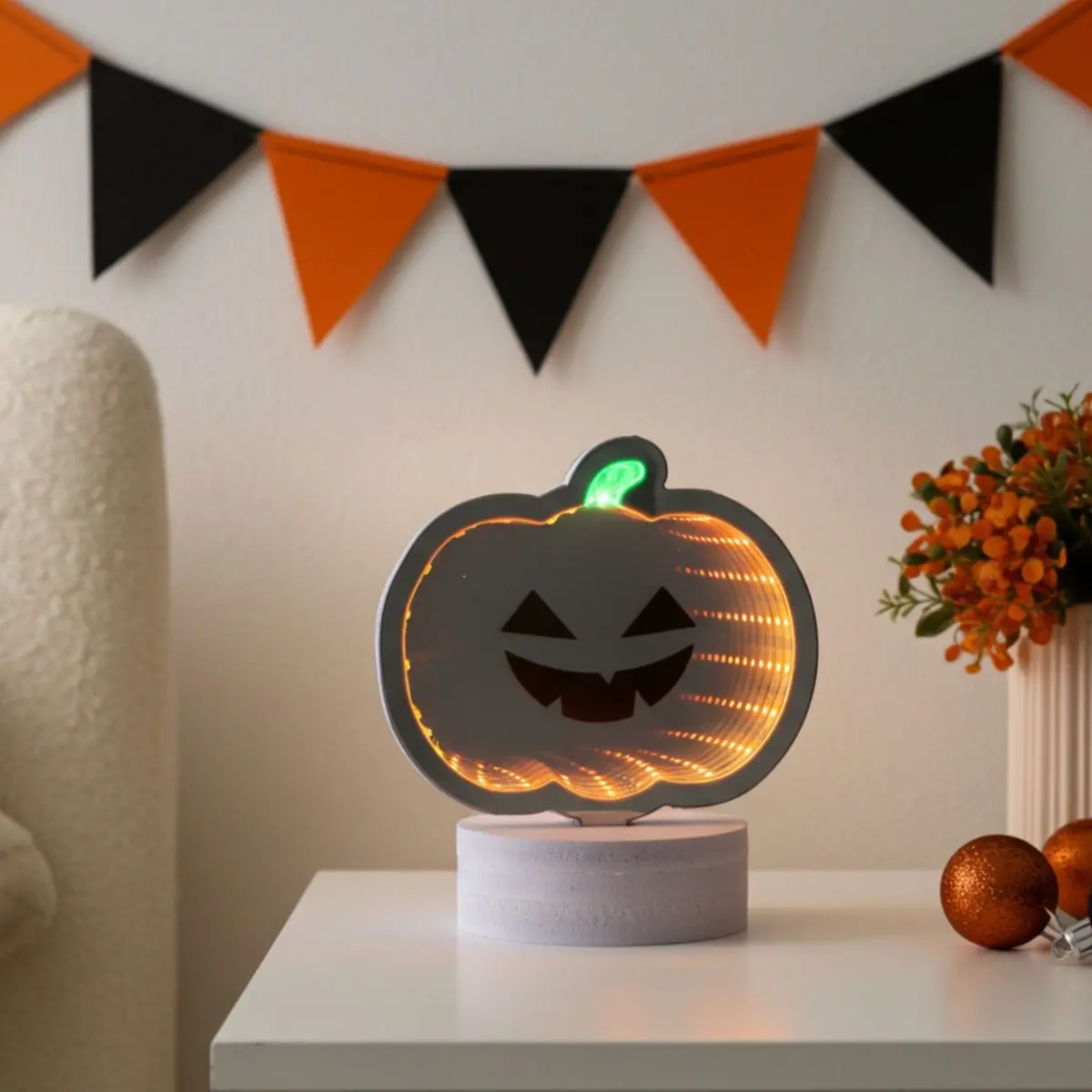 Mini Pumpkin Infinity Mirror Halloween Decoration Led Light 15Cm 1