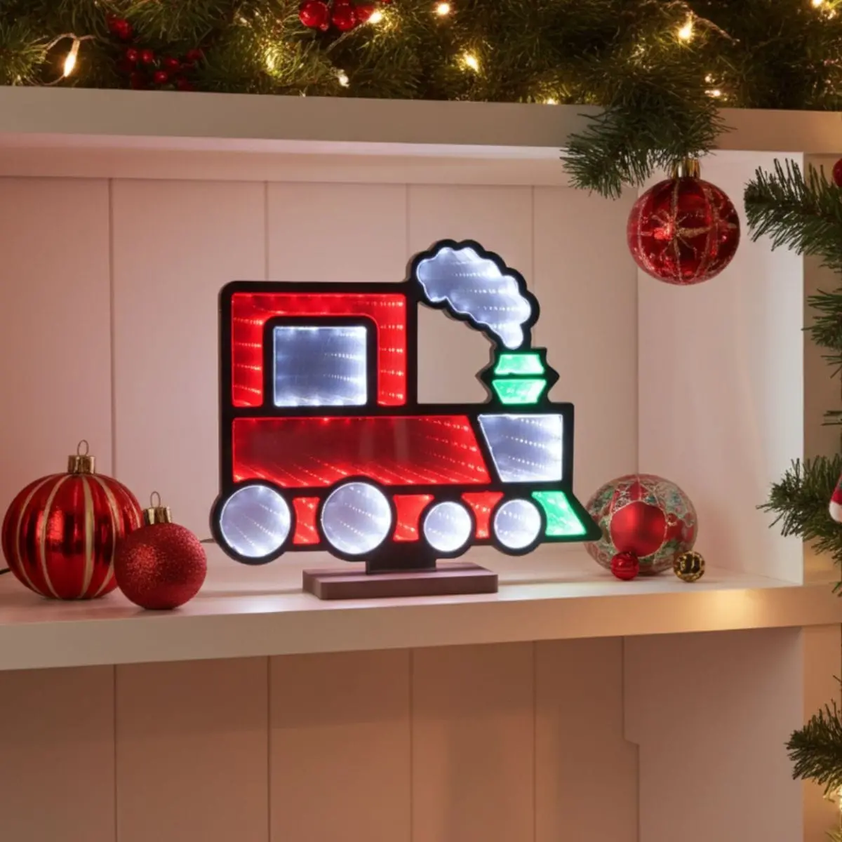 Christmas Train Infinity Mirror Light Decoration Double Sided 30Cm 1