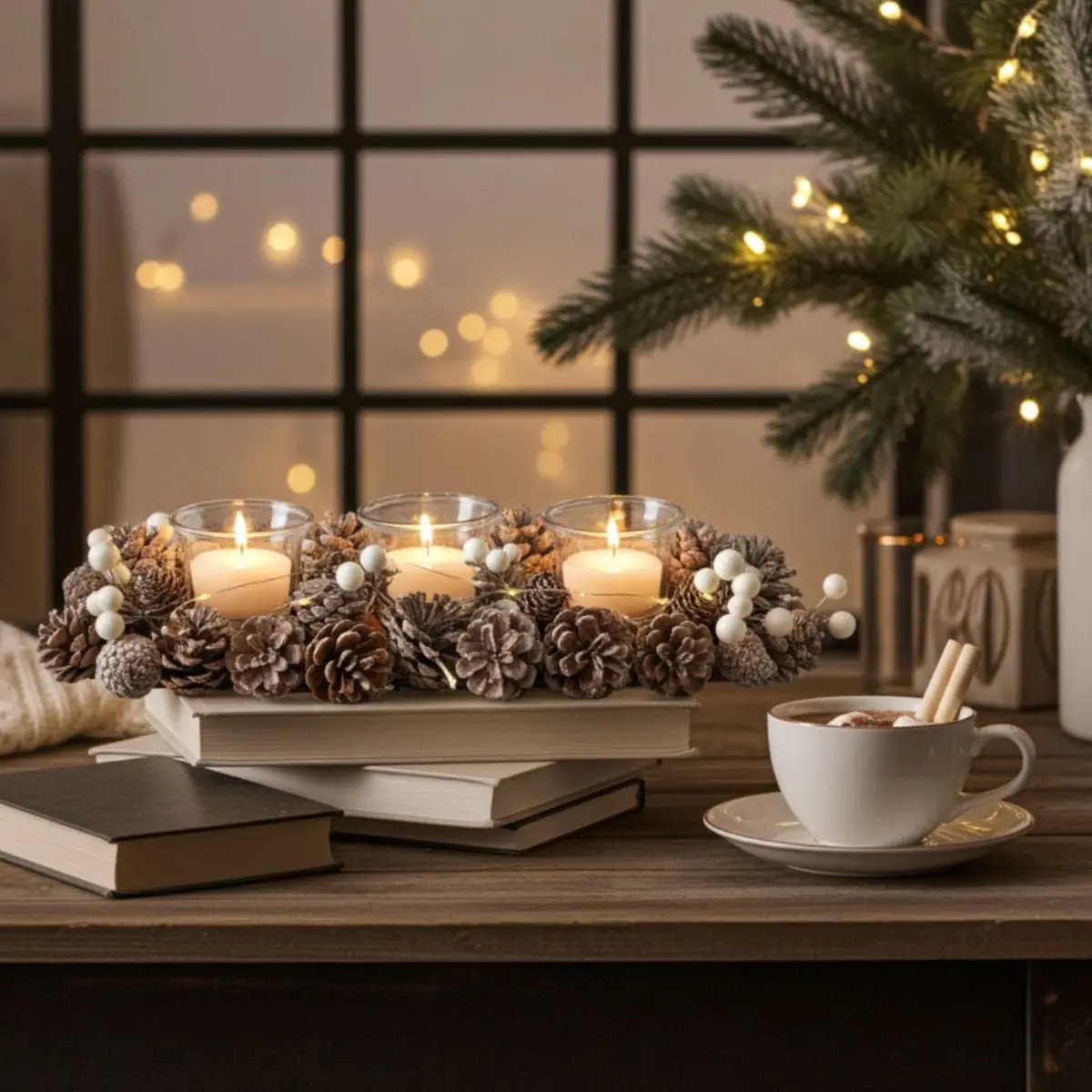 Light Up Pine Cone Berries Candle Holder Christmas Decoration 38Cm 1