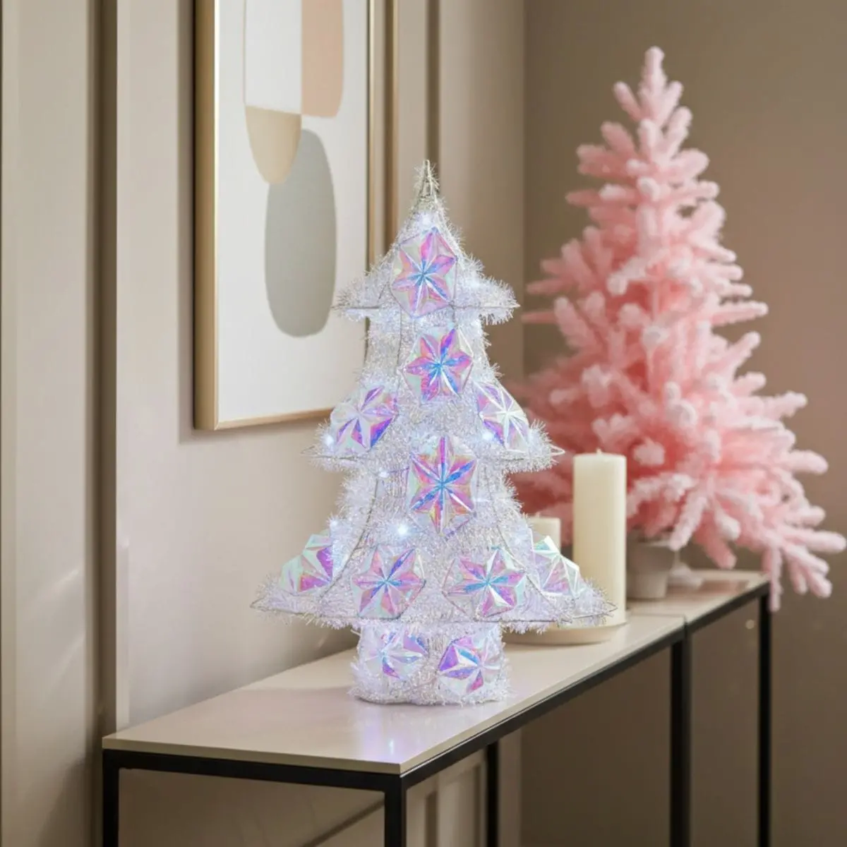 Mr Crimbo Light Up Iridescent Christmas Tree Tinsel Decoration 54Cm 1