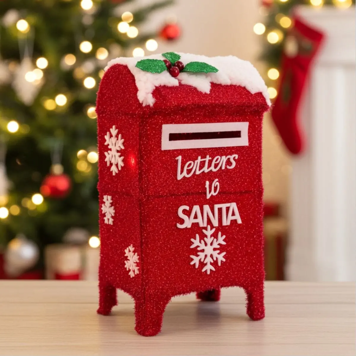 3D Light Up Santa Post Box Red Letter Mailbox Holly Snow 31Cm 1