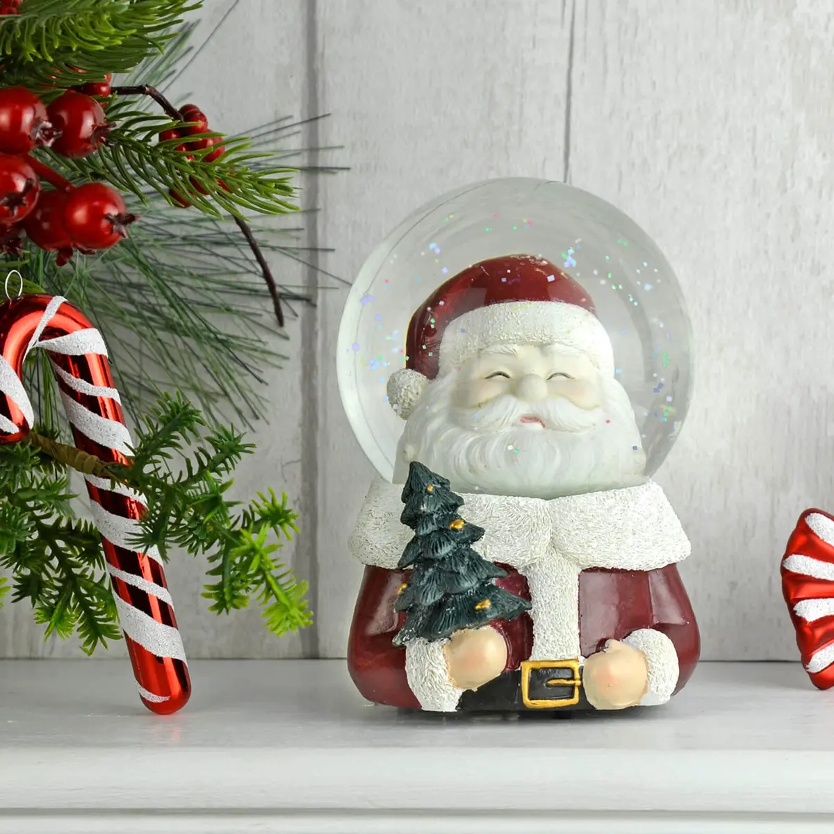 Musical Santa Snow Globe Christmas Decoration Wind Up 14Cm 1