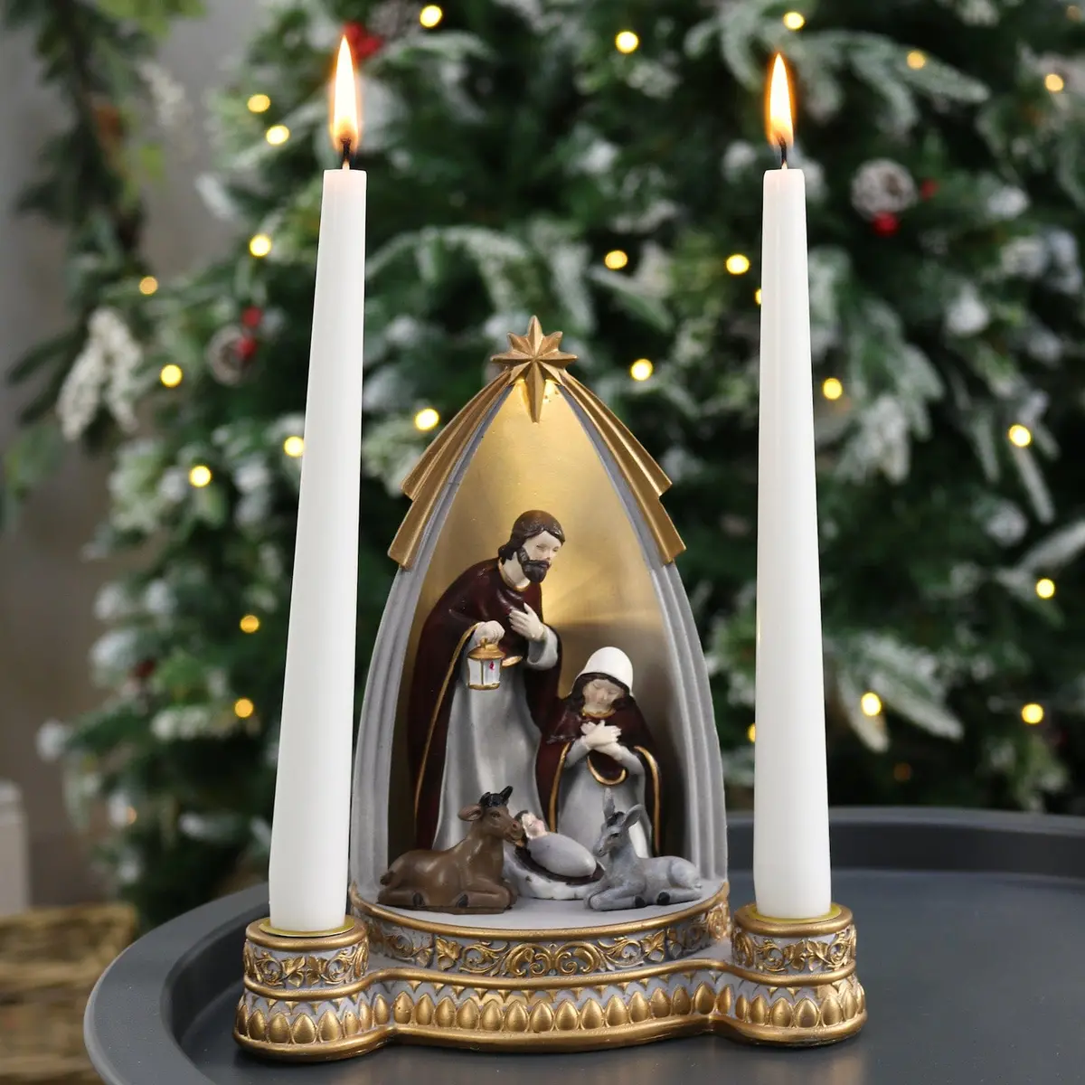 Nativity Scene Christmas Candle Holder Decoration Resin Candlestick 1