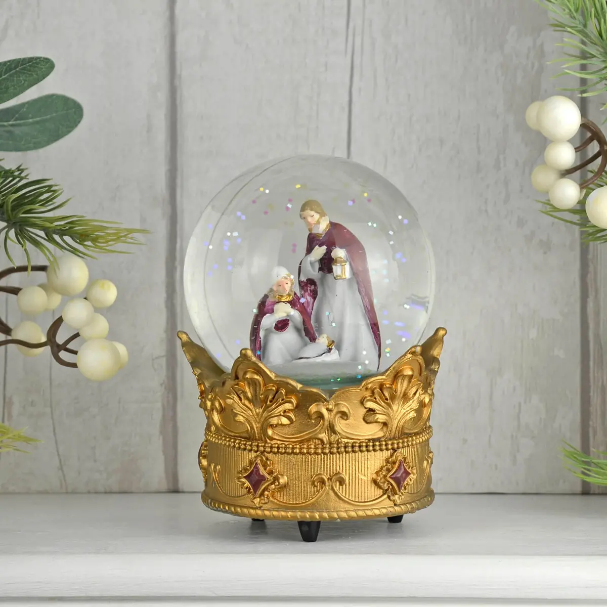 Nativity Musical Snow Globe Christmas Decoration Wind Up 14Cm 1