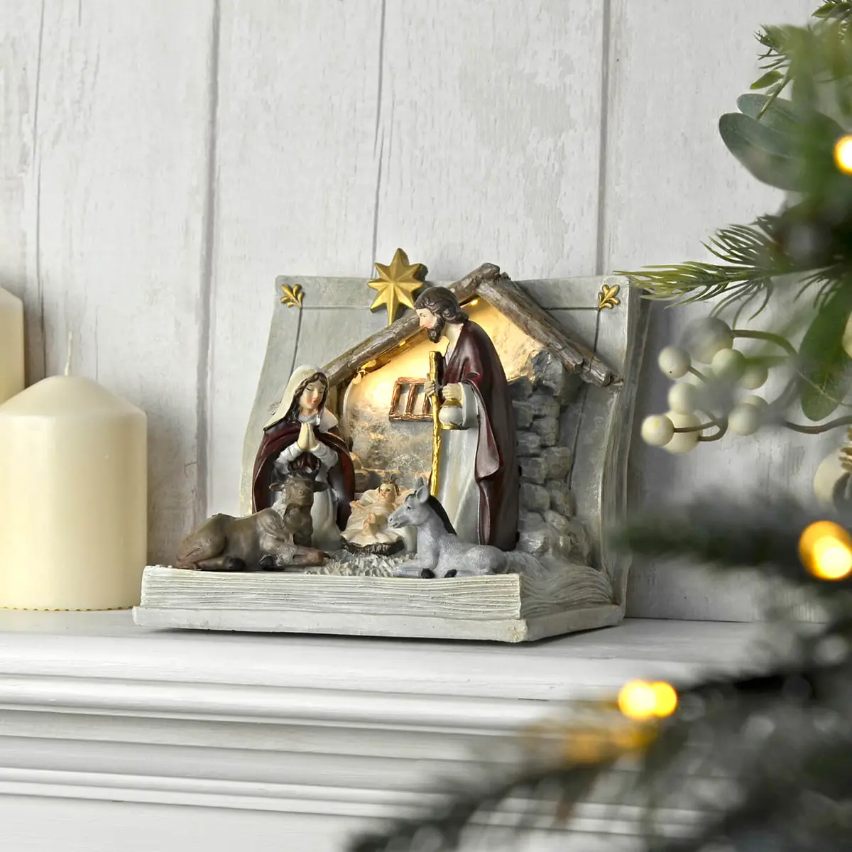 Light Up Christmas Nativity Scene Open Book Traditional Ornament 1