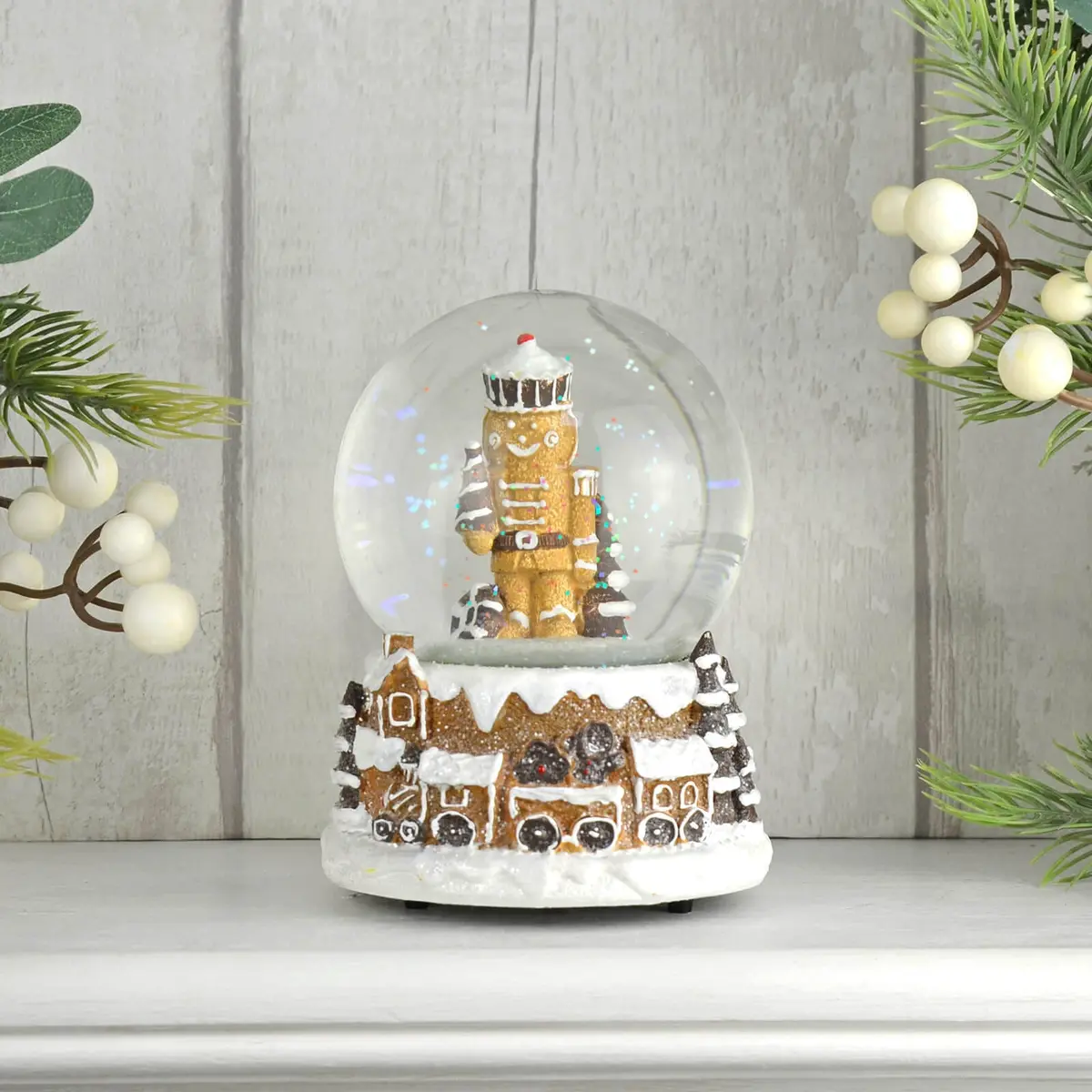 Musical Christmas Snow Globe Gingerbread Nutcracker Wind Up 14Cm 1