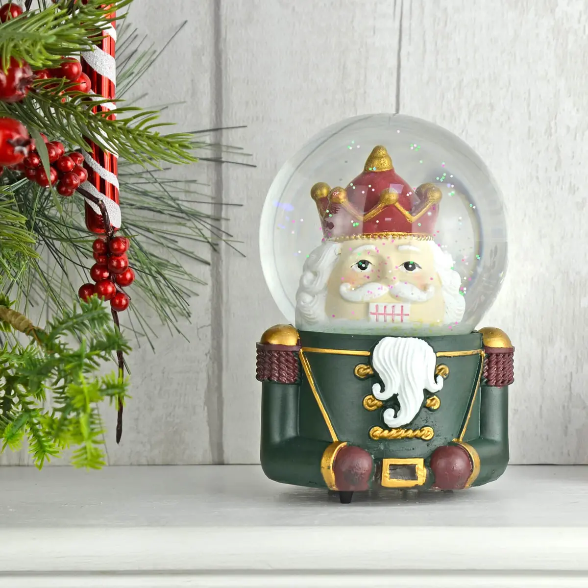 Musical Nutcracker Snow Globe Christmas Ornament Wind Up 14Cm 1
