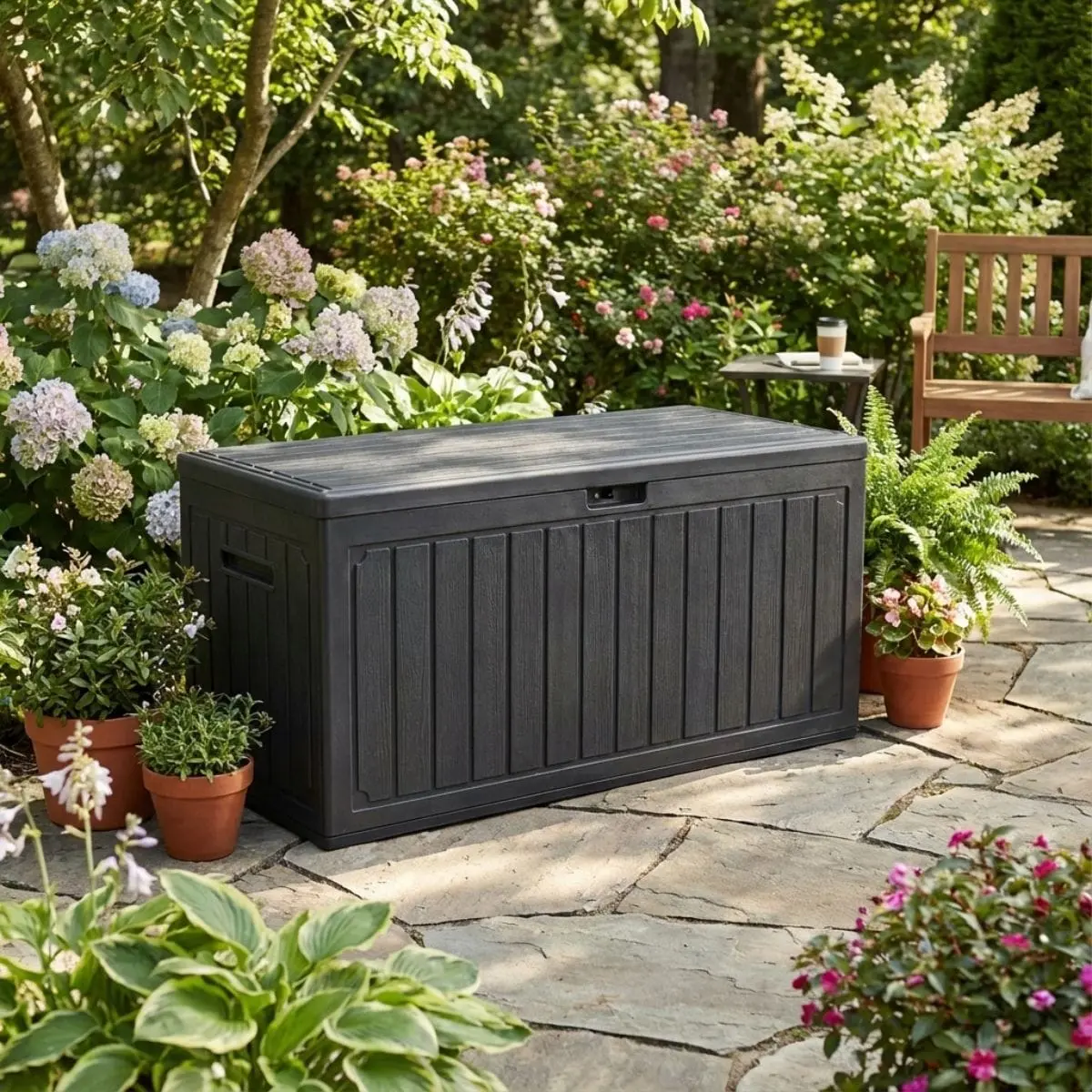Azuma Outdoor 290L Garden Storage Deck Box Grey Wood Effect Lockable 1