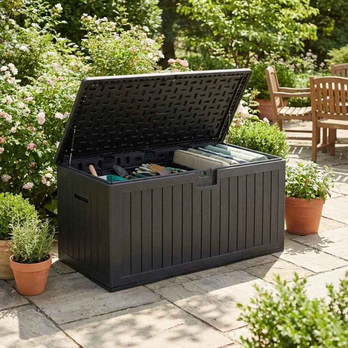 Azuma Outdoor Large 550L Garden Storage Tool Deck Box Grey Wood Effect 1