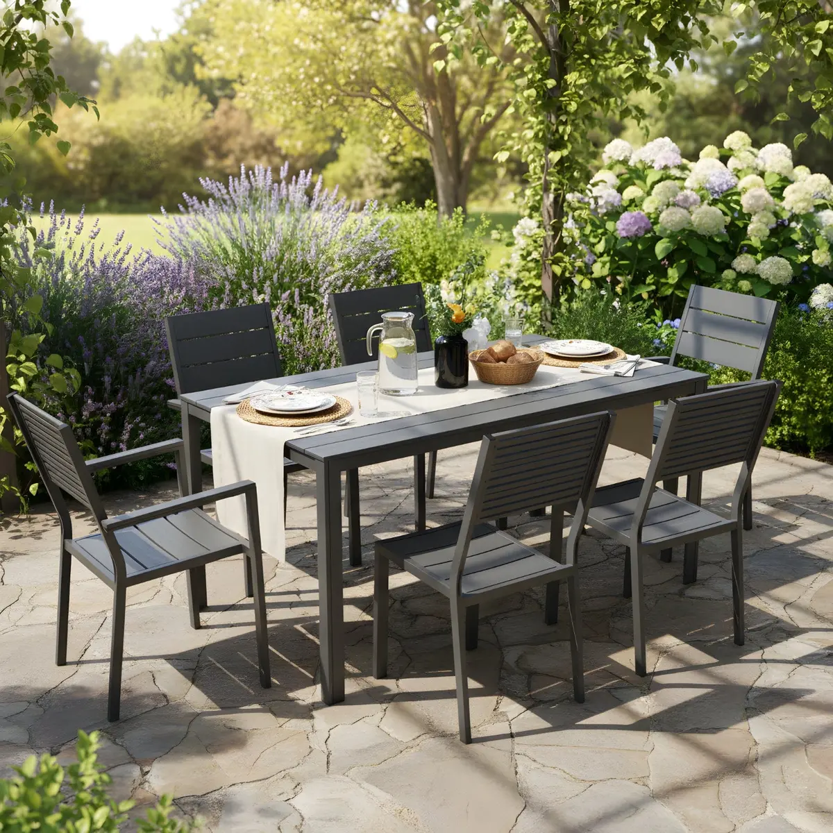 Santillana 7 Piece Garden Dining Table & Chairs Set Metal Frame 1