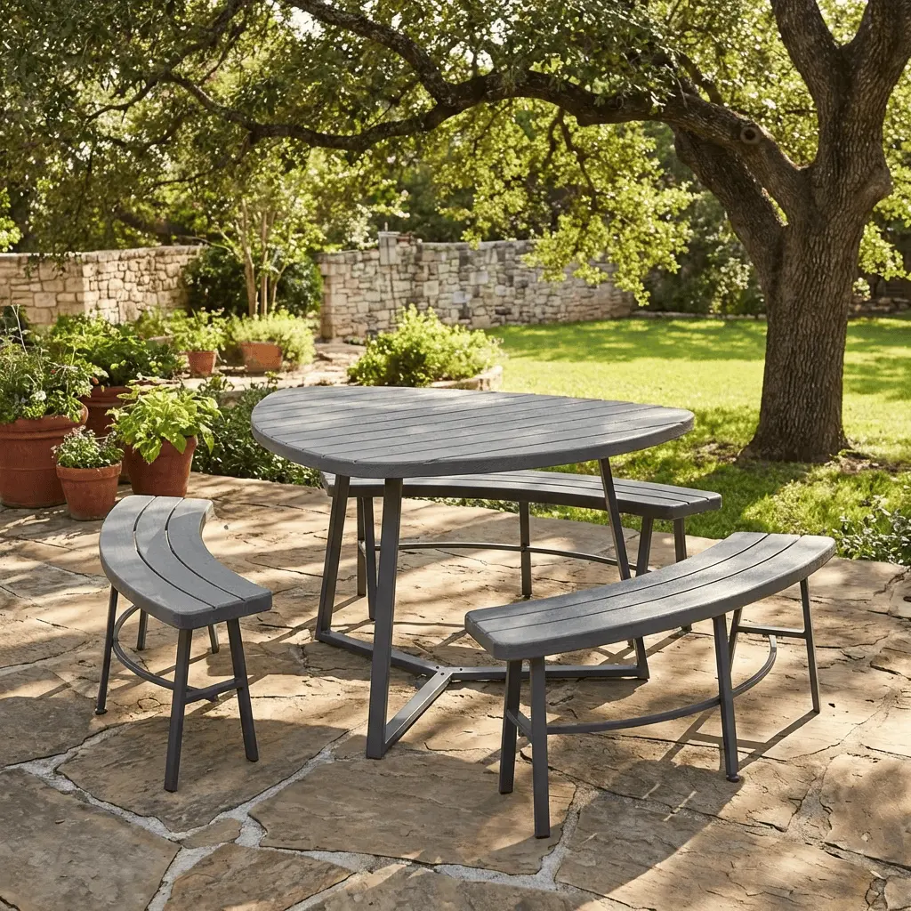 Ronda 4 Piece Garden Picnic Set Table & Benches Metal Frame - Local Pickup Only 1