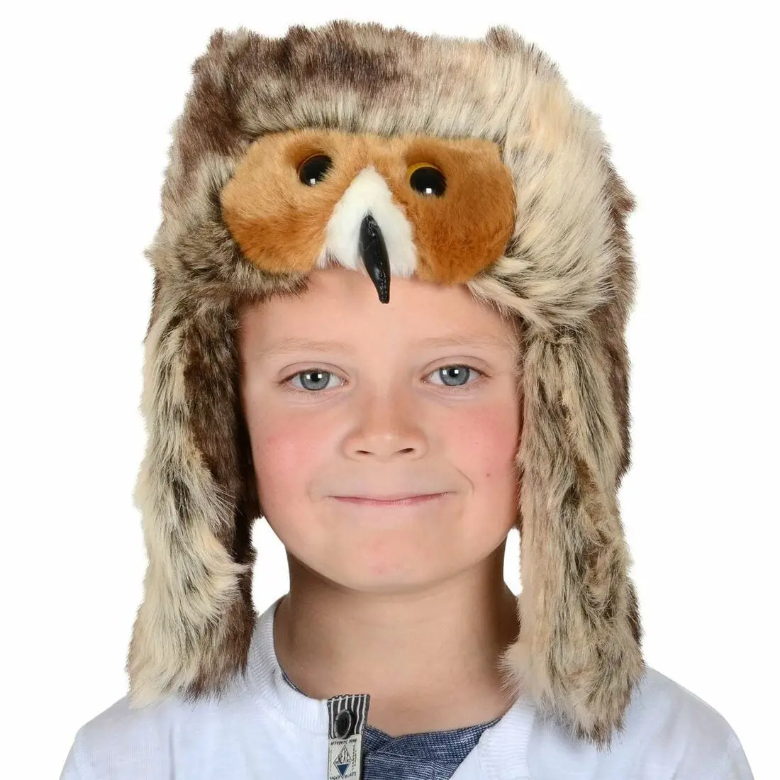 Childrens Deluxe Owl Faux Fur Hat With Ear Flaps 1