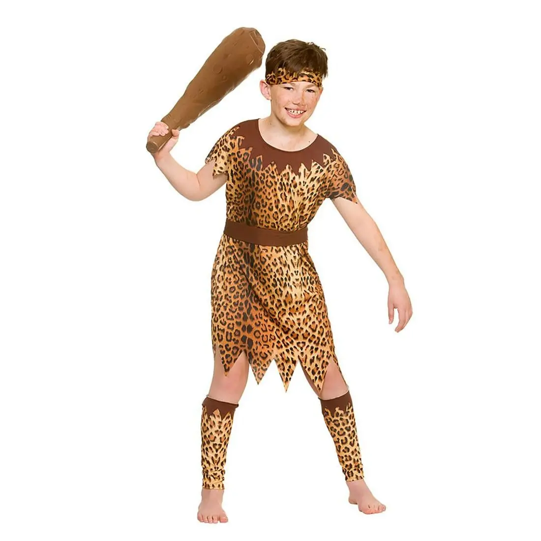 Kids Stone Age Cave Boy Fancy Dress Costume Tunic Halloween 1