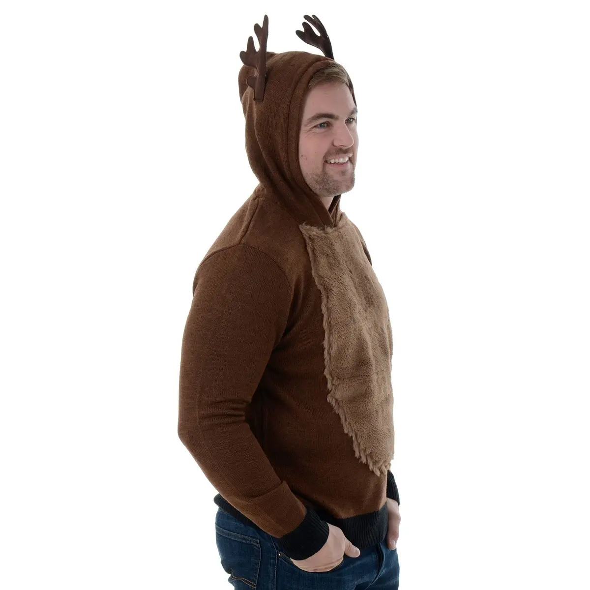 Mens Novelty Rudolph Overhead Hoody Knitted Christmas Jumper 2