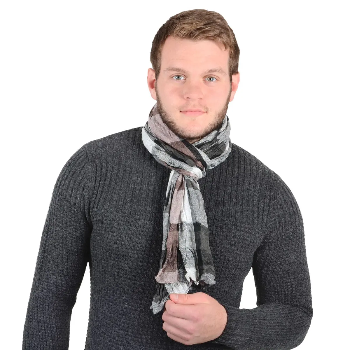 Mens Check Lightweight Woven Scarf Milan/ Roma/ Venice 2