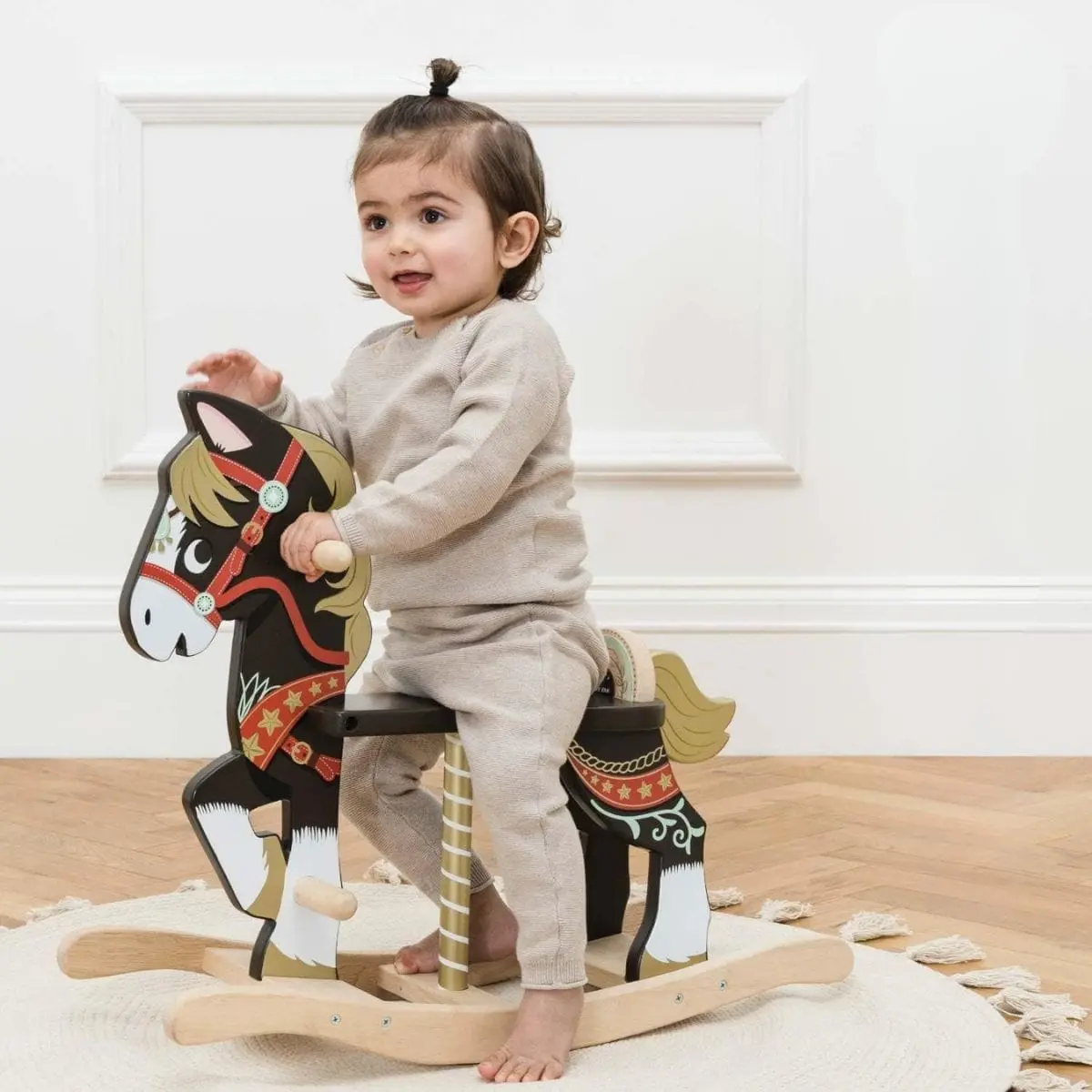 Le Toy Van Fairground Rocking Horse Black Gold Wooden Seat Age 12M+ 1