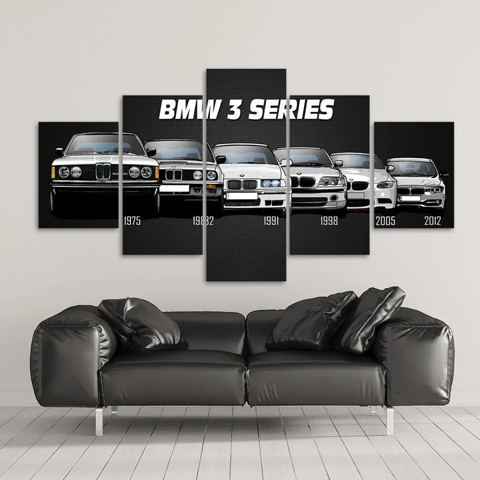 Canvas Printed Poster 5 Pieces Hd Automotive M3 M5 Euro / European Sport Car Paintings Wall Art Pictures Modular Frame 1