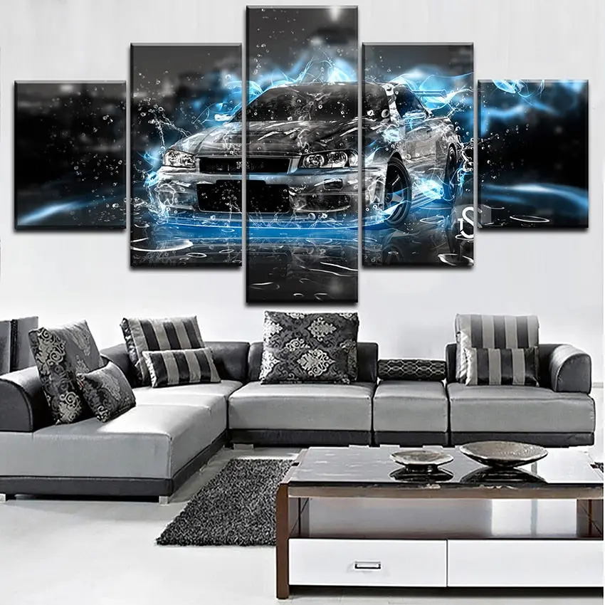 Home Decor Canvas Print Abstract Car Painting Wall Art Modular Frame Picture 5 Pieces Nissa Skyline Gtr Car Poster Living Room 1