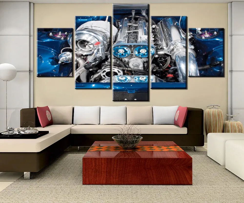 5 Pieces Modular Picture Toyota Supra Mk4 Mkiv 2Jzgte Twin Turbo Canvas Painting 2Jz Car Engine Modern Decorative Canvas Painting Wall Pictures For Living Room Framed 1