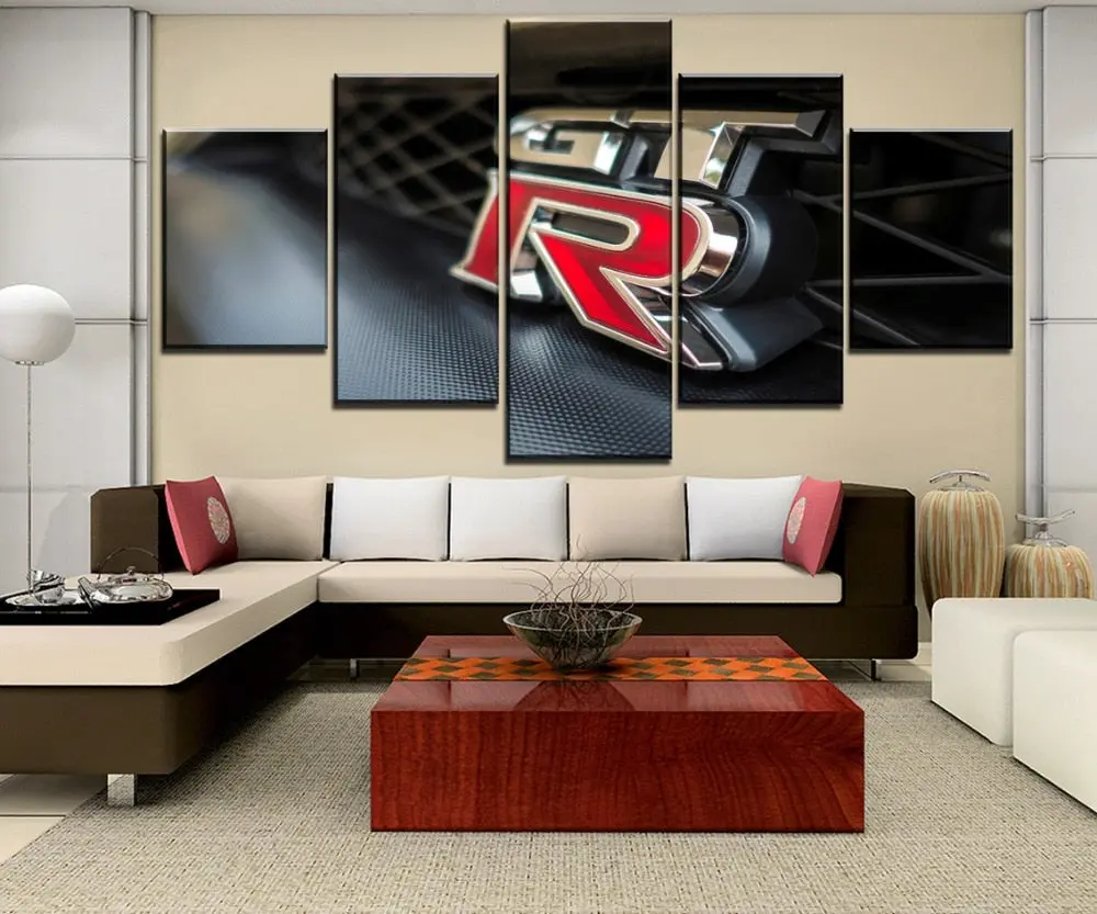 5 Pieces Canvas Painting Gt-R Logo Abstract Modern Decorative Canvas Painting Wall Pictures For Living Room Art Framed Decor 1