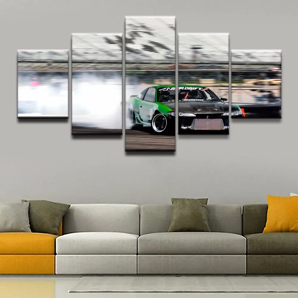 Painting On Canvas Modern Print Liveing Room Fashion Wall Art 5 Panel Sports Drift Racing Pictures Home Decor Poster Framework 1