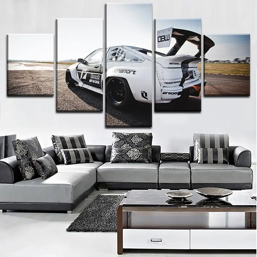 Wall Art Decortive Canvas Print Painting 5 Pieces Toyota White Sports Car Poster Modern Artwork For Bedroom Framework 1