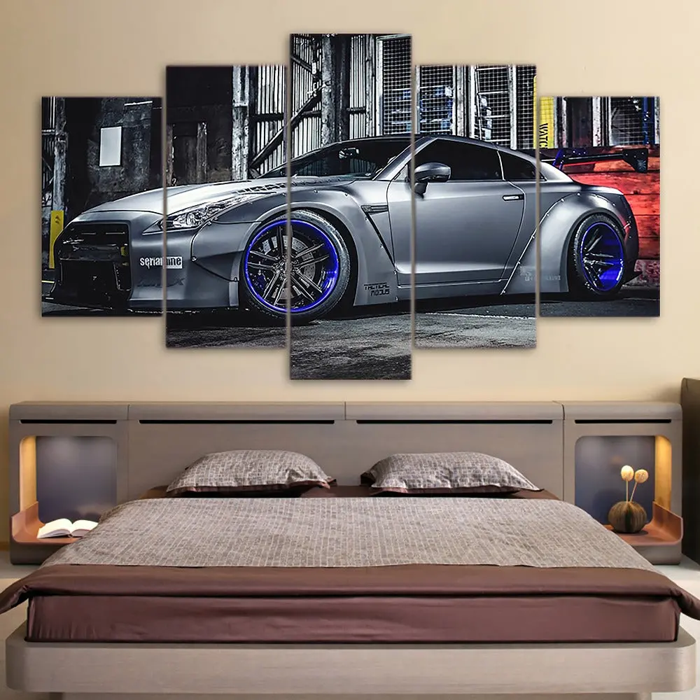 Hd Printed One Set Car Poster Canvas Paintings Wall Art Home Living Room Bedroom 5 Pieces Nissa Skyline Gtr Car Decor Framework 1
