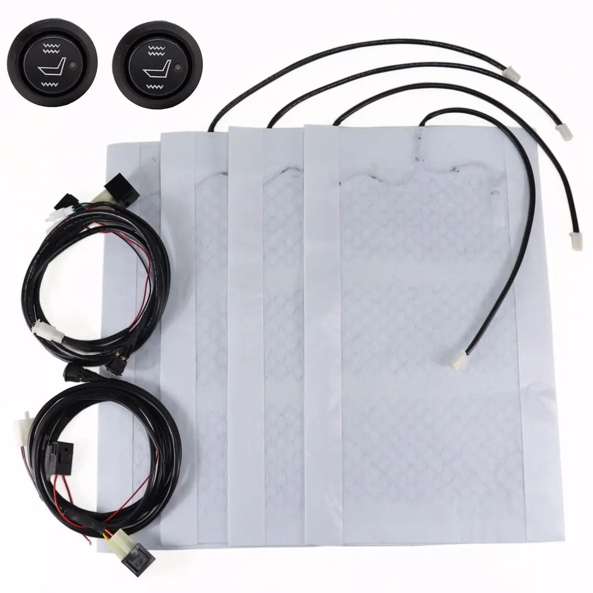 Universal 2 Seats Heated Seat Heater Kit 12V Carbon Fiber Round High Low Switch 1