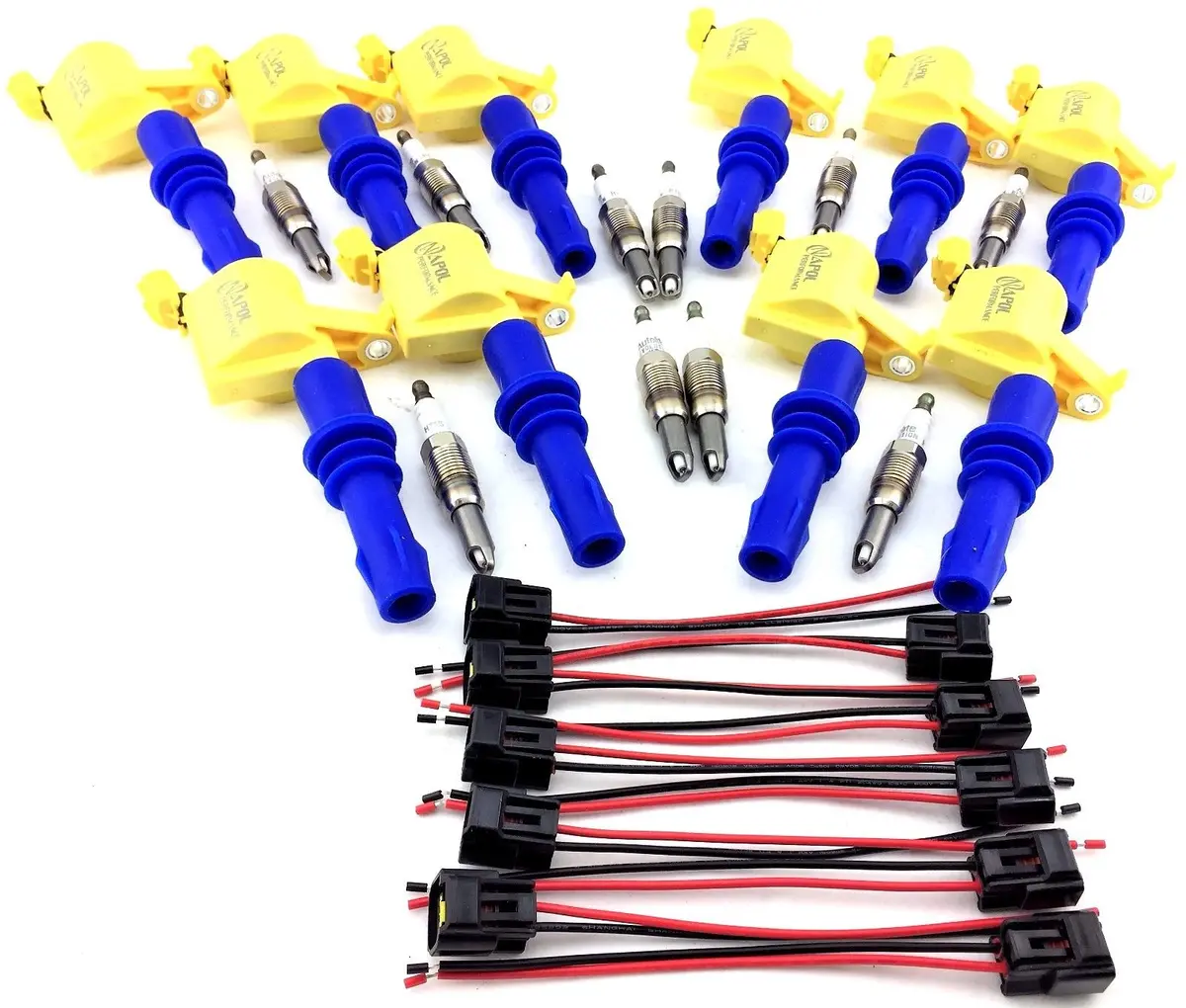 Ignition Coils Ford F350 F450 F550 F53 10 Spark Plugs & Pigtail Connector Clips 1