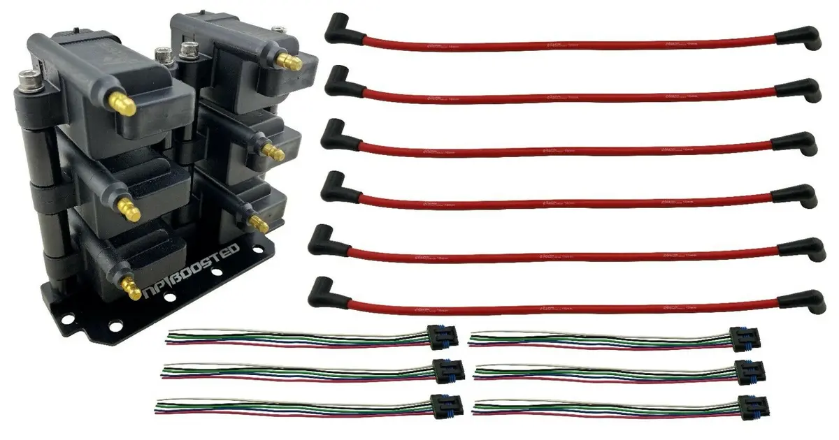6 Smart Coil Packs Custom Mounted Bracket 5 Pin Connector Plugs 10Mm Plug Wires 1