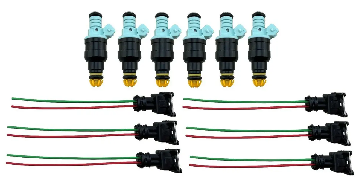 6 Fuel Injectors + Plug Connector Clips For M3 323I 325I 525I E36 E34 2.5L 3.0L 1